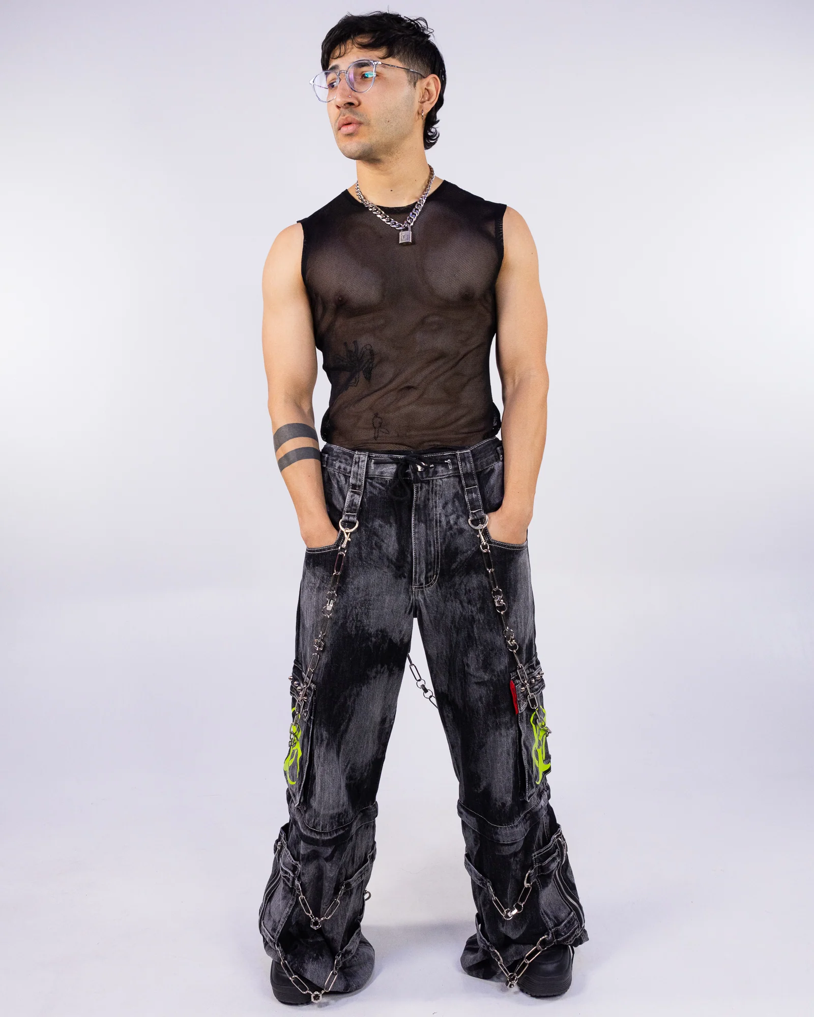 Tripp NYC Zip-Off Biohazard Black Denim Storm Wash Unisex Pant - Image 5