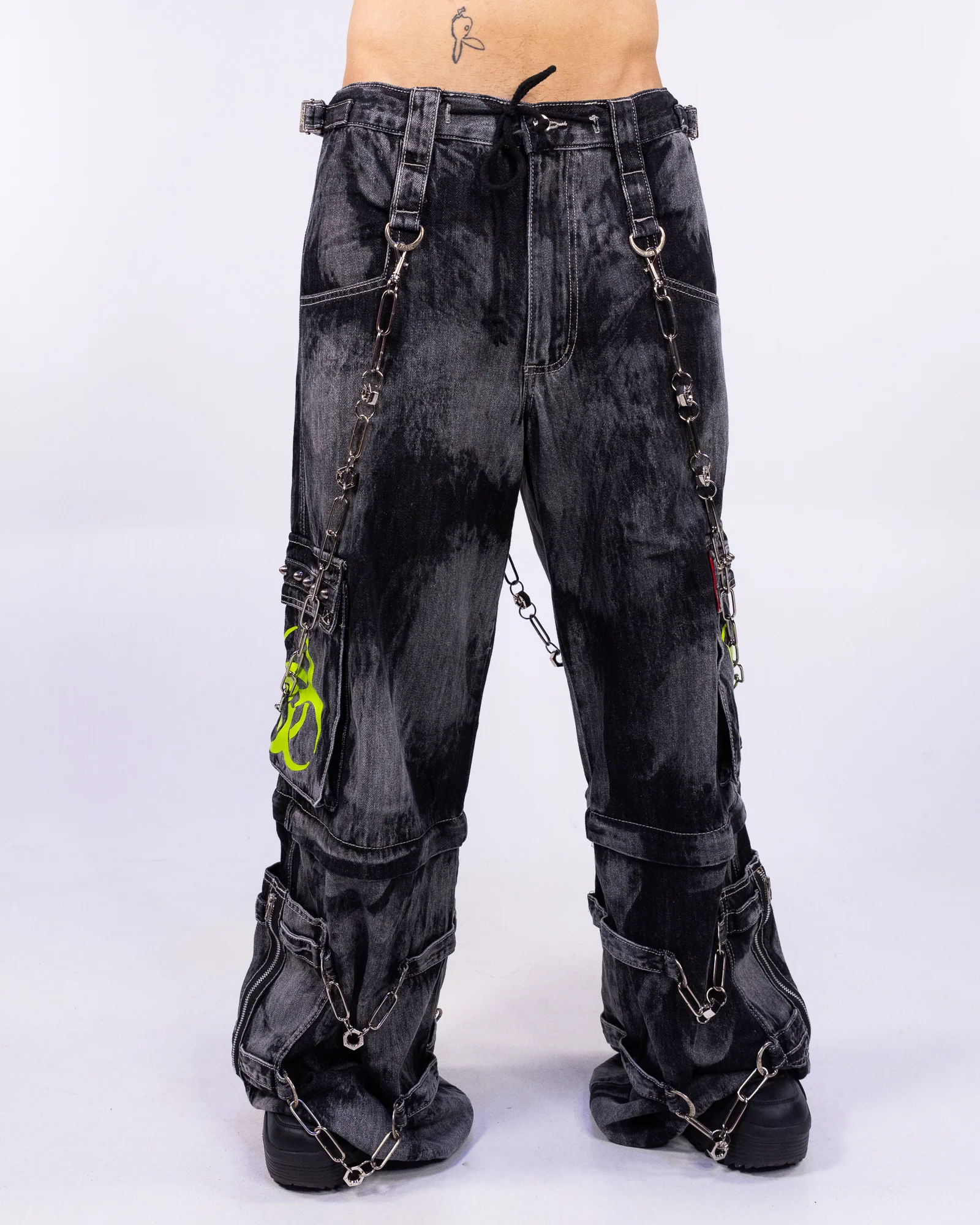 Tripp NYC Zip-Off Biohazard Black Denim Storm Wash Unisex Pant - Image 6