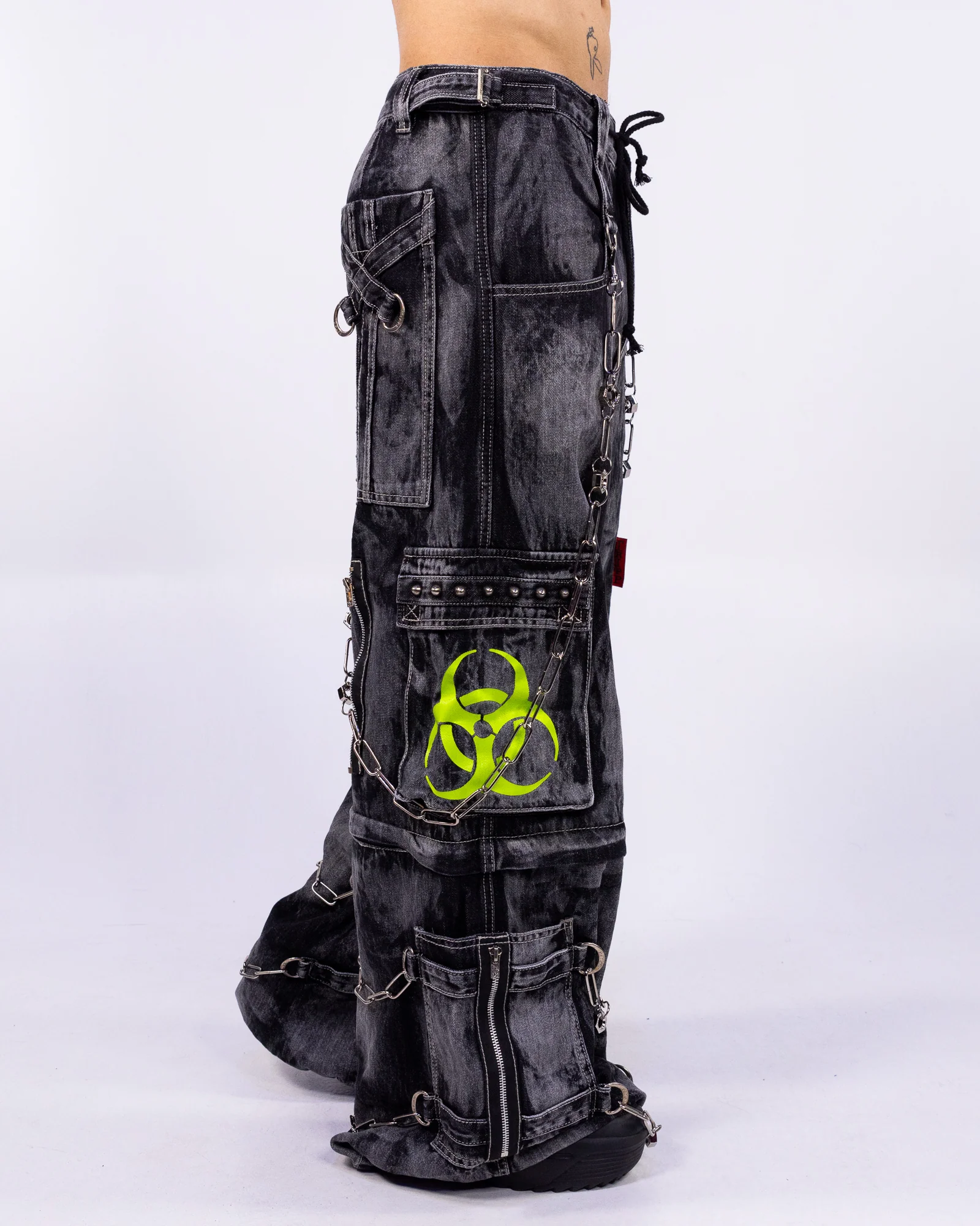 Tripp NYC Zip-Off Biohazard Black Denim Storm Wash Unisex Pant - Image 8