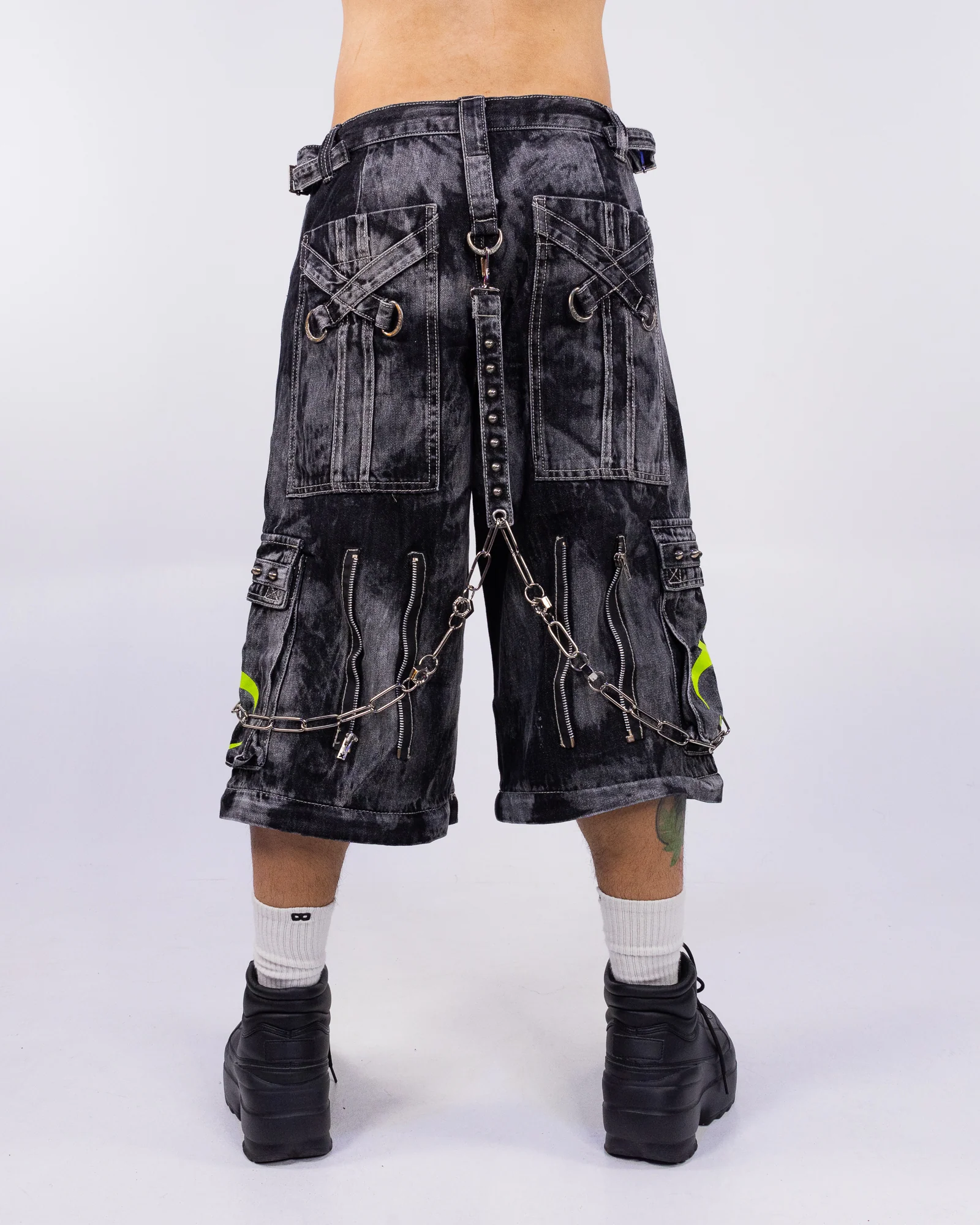 Tripp NYC Zip-Off Biohazard Black Denim Storm Wash Unisex Pant - Image 9