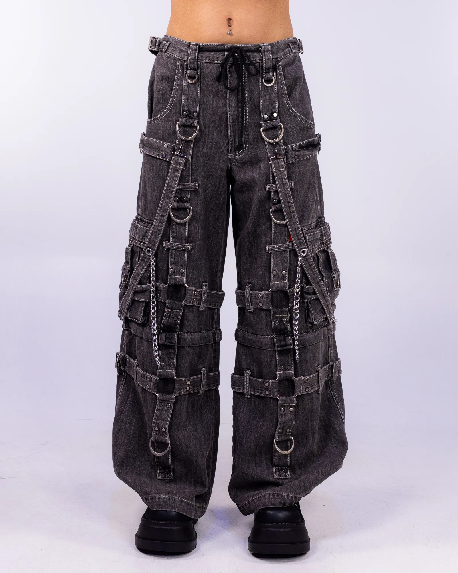 Tripp NYC Zip-Off Harness Dark Street Black Denim Unisex Pant