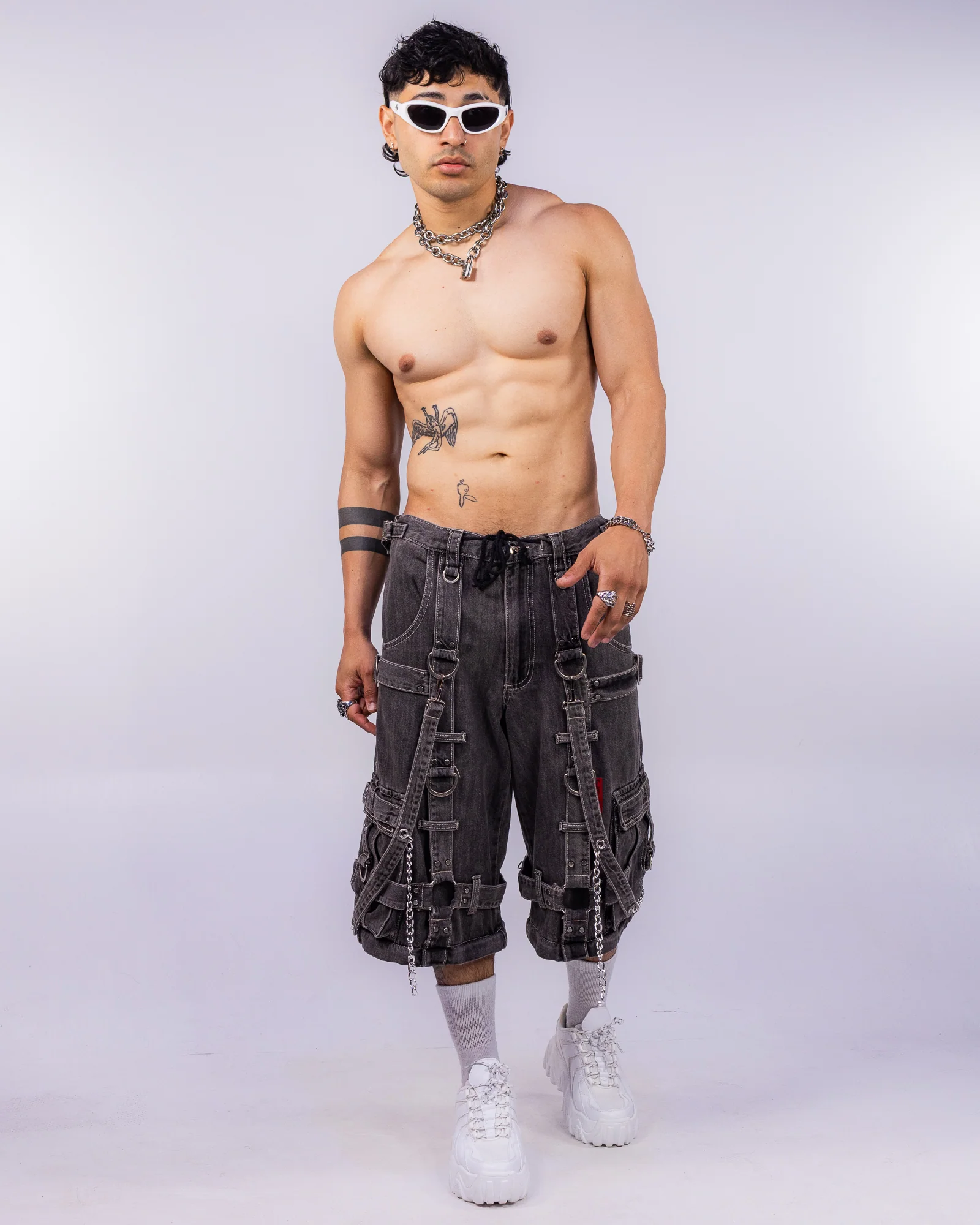 Tripp NYC Zip-Off Harness Dark Street Black Denim Unisex Pant - Image 2