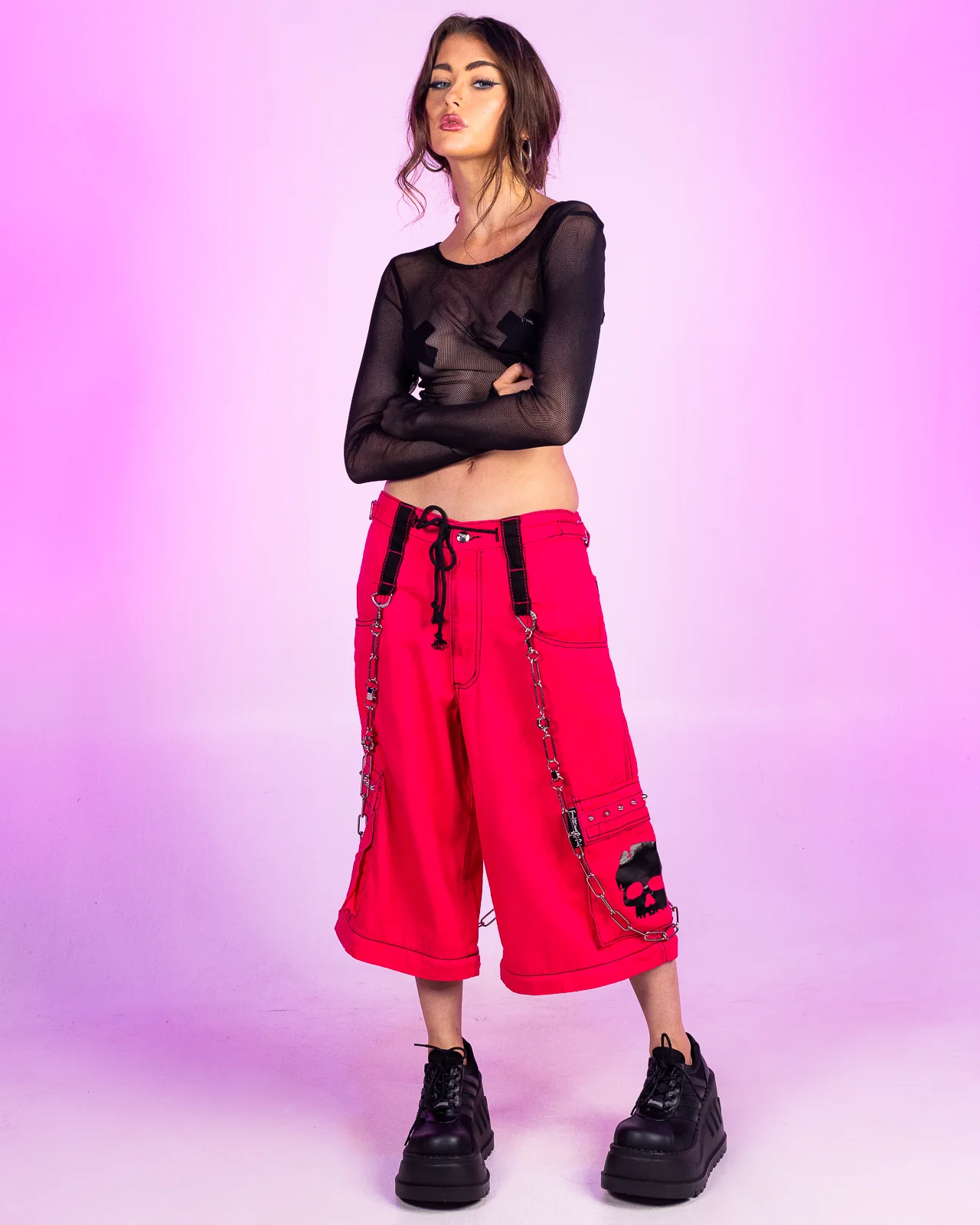 Tripp NYC Zip-Off Pink Skull Pants - Image 2