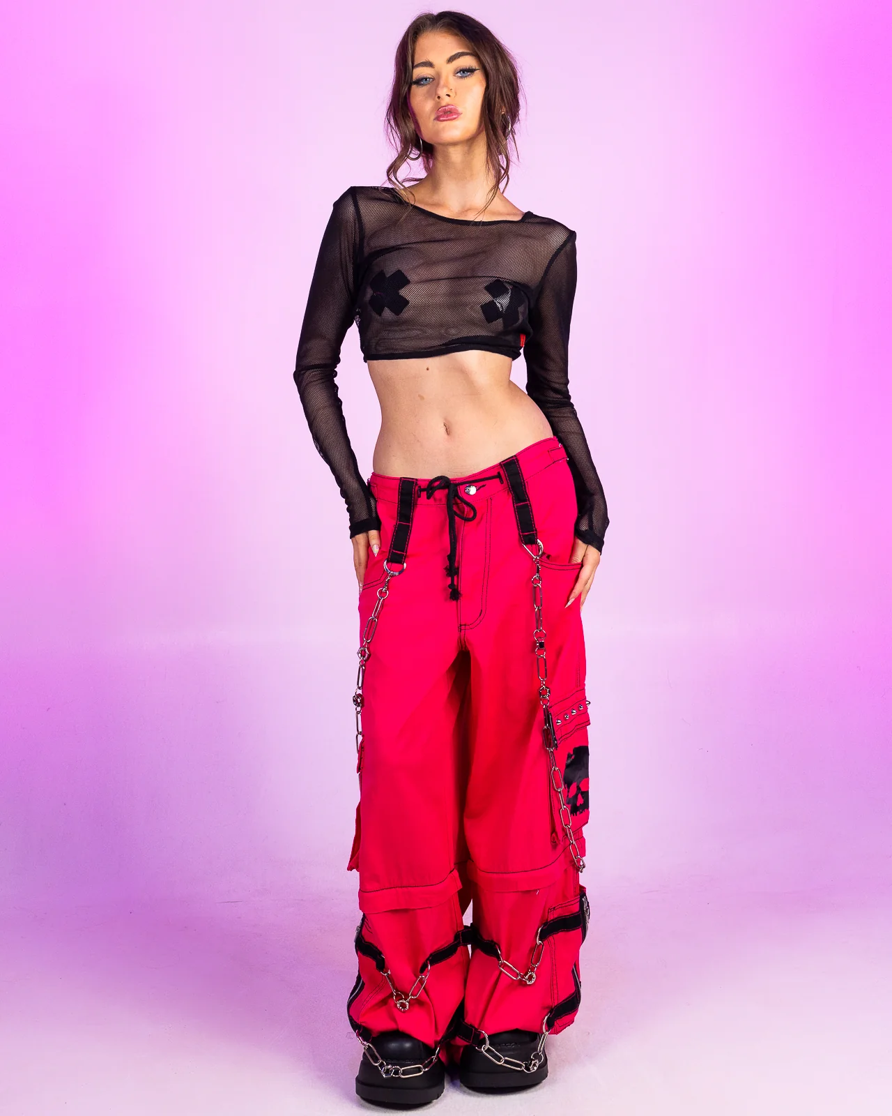 Tripp NYC Zip-Off Pink Skull Pants - Image 5