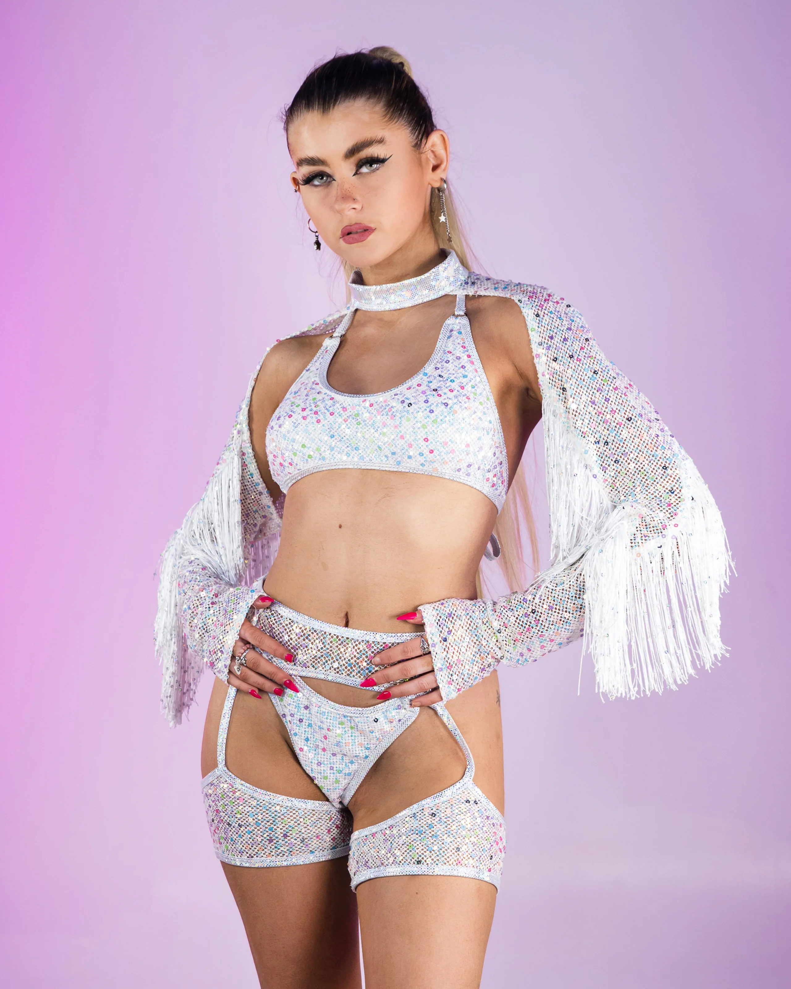 Diamond Rodeo Sequin Fishnet Shrug with Fringe - Image 2