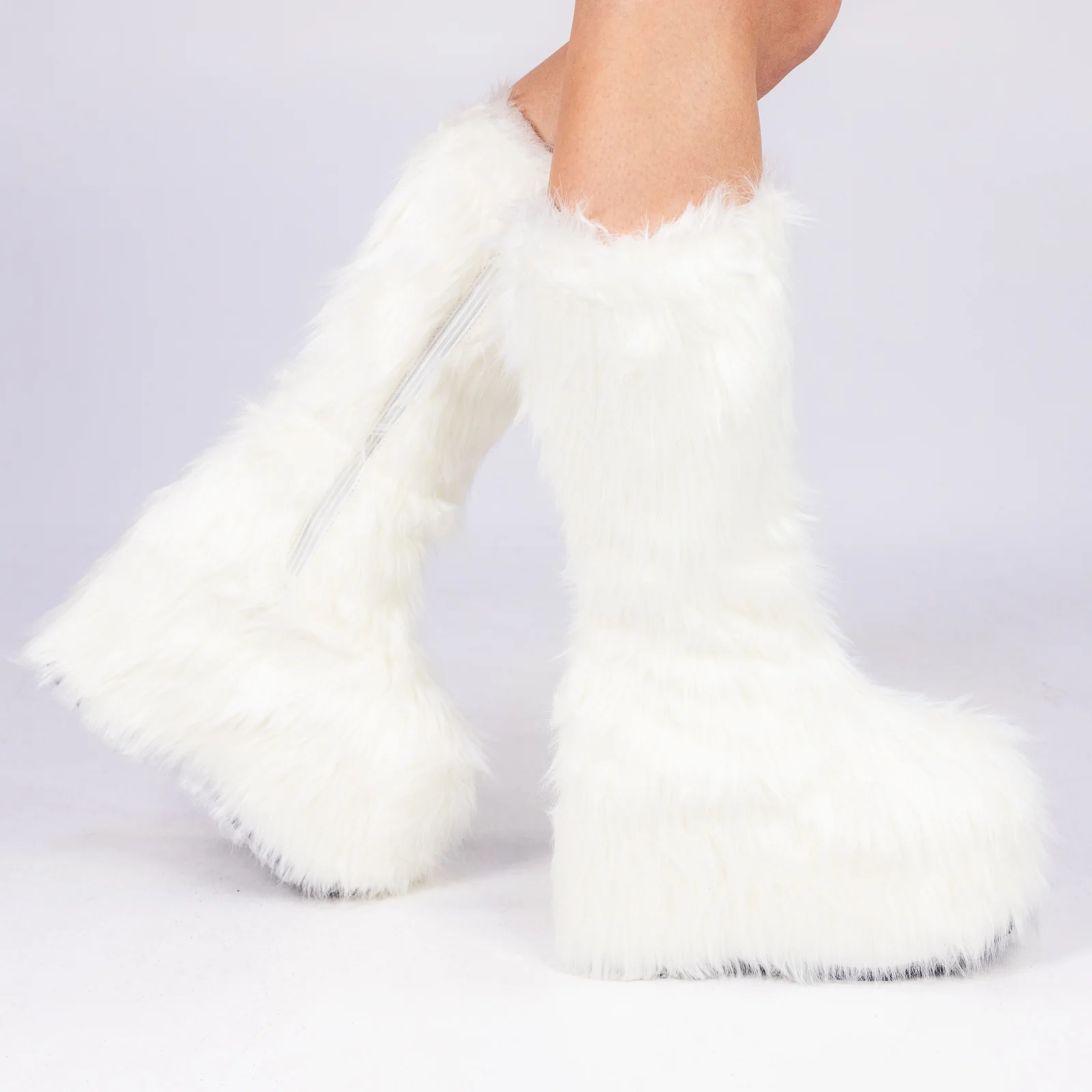 White Electric Fuzz Women's Faux Fur Platform Boots - Image 2
