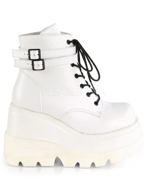 Demonia White Stacked Women's Wedge Platform Ankle Boots - Image 5